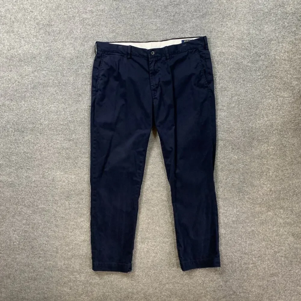 Vintage Polo Ralph Lauren Pants Mens 38 Navy Cotton Flat Front Work Travel Chino